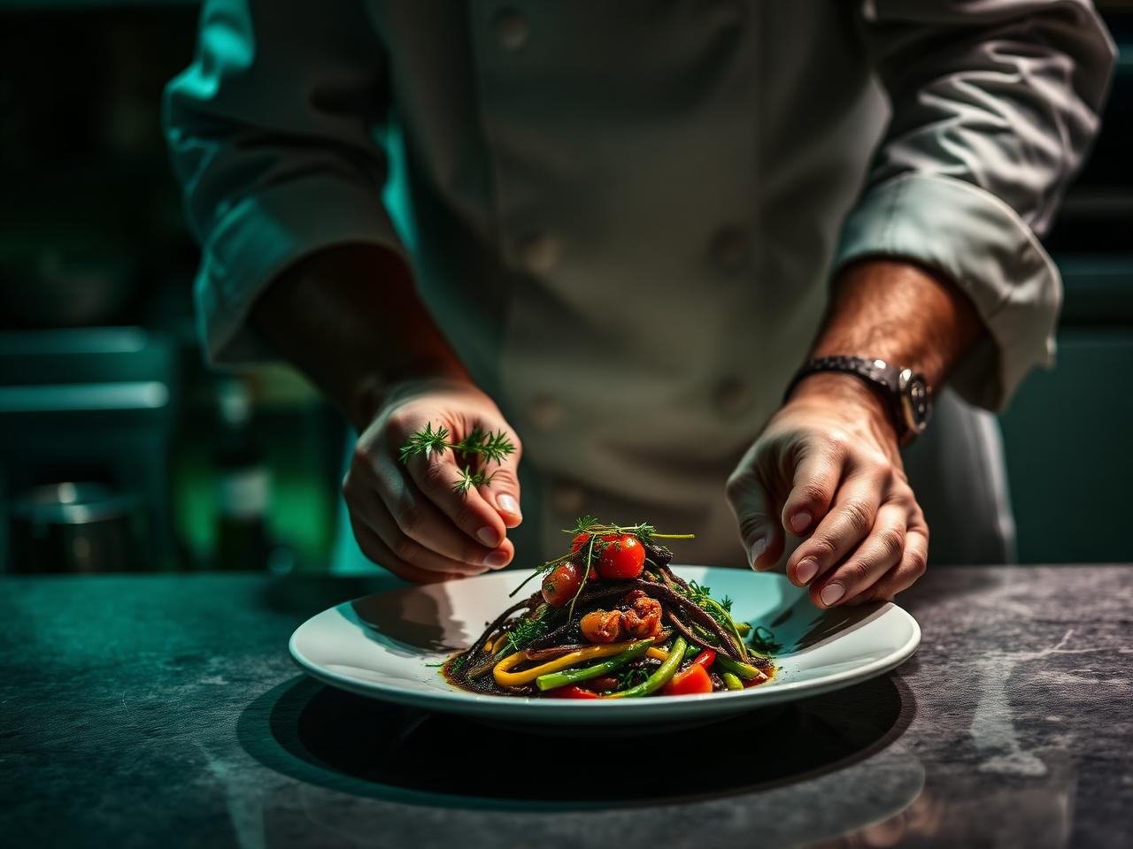 Chef plating a dish